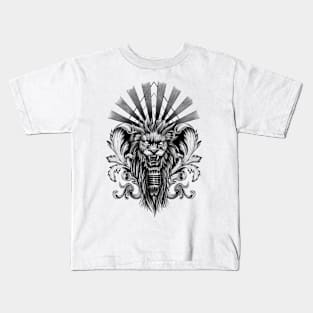 Lion Singing into Microphone with Baroque Leaves and Sunrays Kids T-Shirt